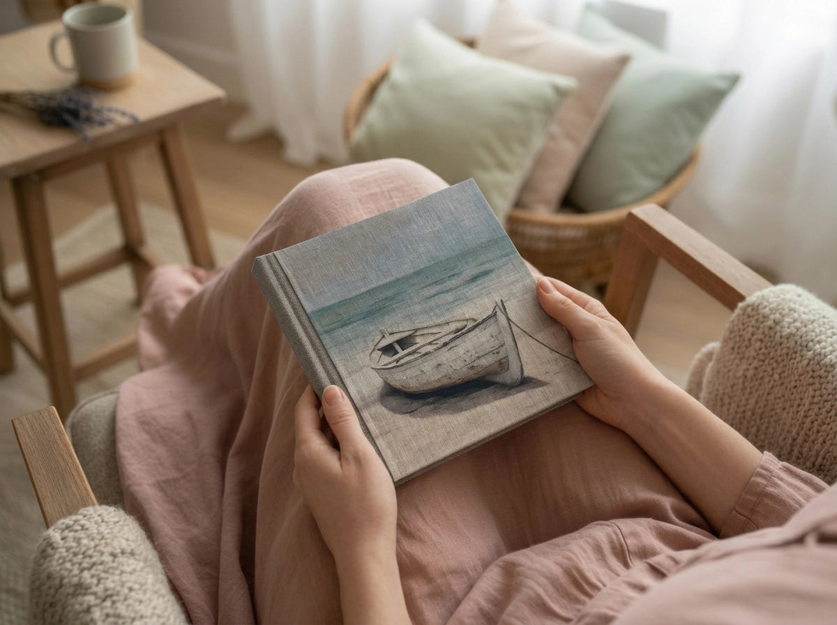 "Wooden Boat" Handmade Linen Hardcover Notebook | Journal-A