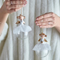 Tulle Skirted Resin and Glass Hanging Angels - Set of Two | Annie Mo's