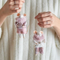 Set of Two Assorted Pink Wool Hanging Mice 14cm