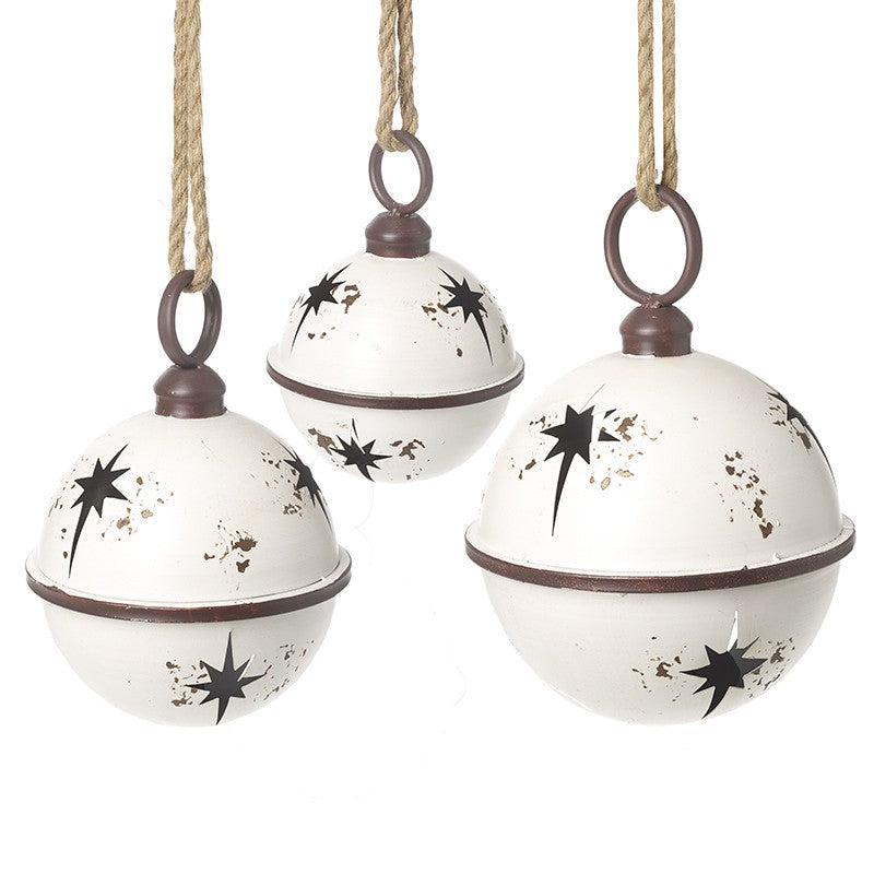 White Round Hanging Metal Bells Set of Three