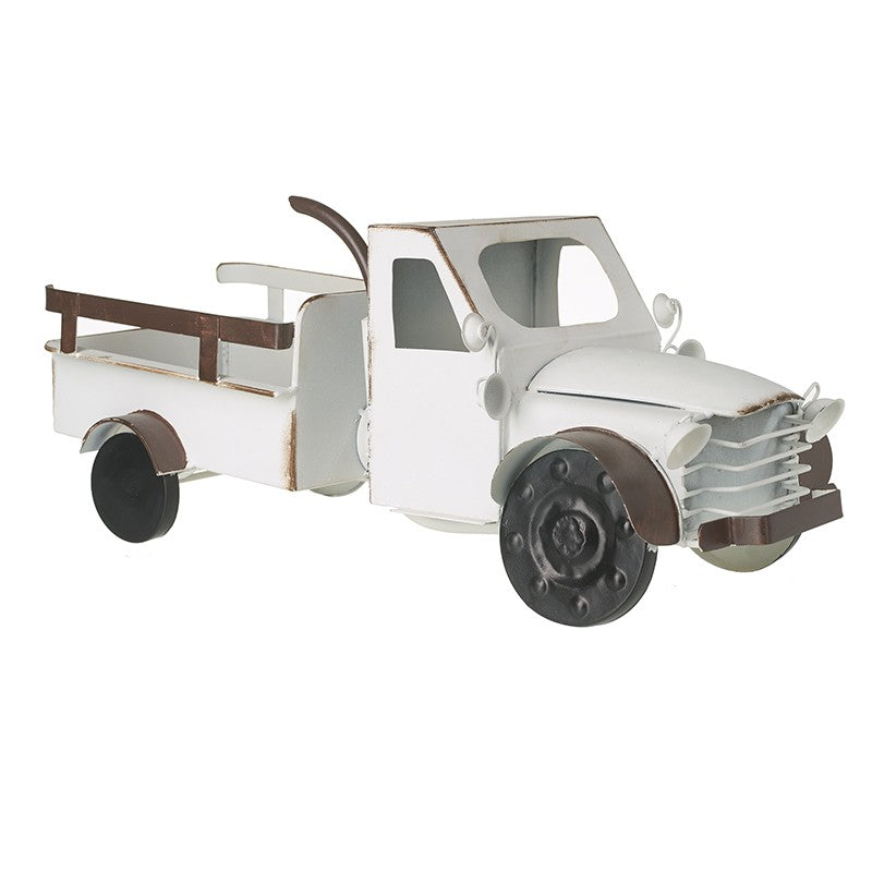 Vintage Style White Metal Pick Up Truck 51cm | Annie Mo's