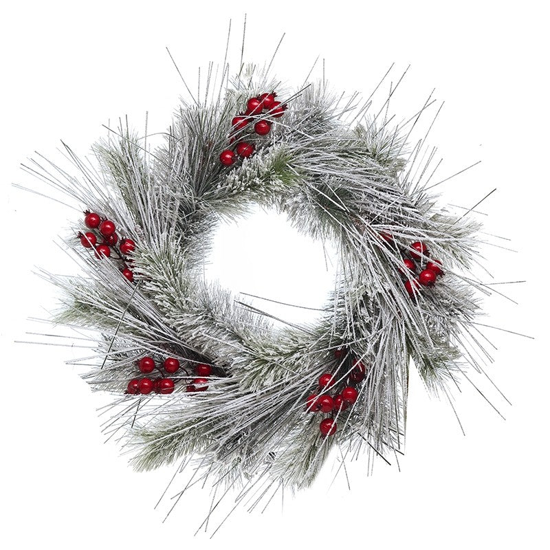 Grey-Green Frosty Wreath with Red Berries 80cm | Annie Mo's