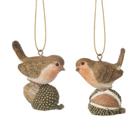 Mix Of Two Hanging Robins On Acorns 6cm | Annie Mo's