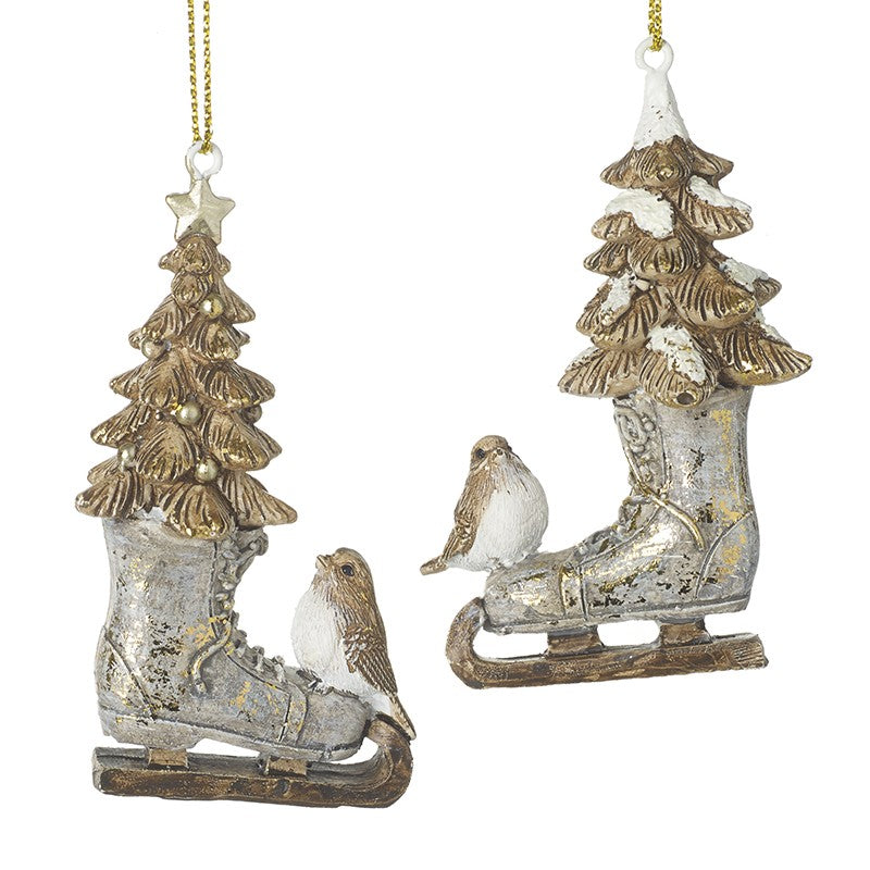Two Christmas Tree Ice Skates With Birds 8cm | Annie Mo's