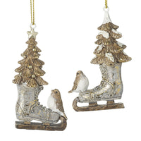 Two Christmas Tree Ice Skates With Birds 8cm | Annie Mo's