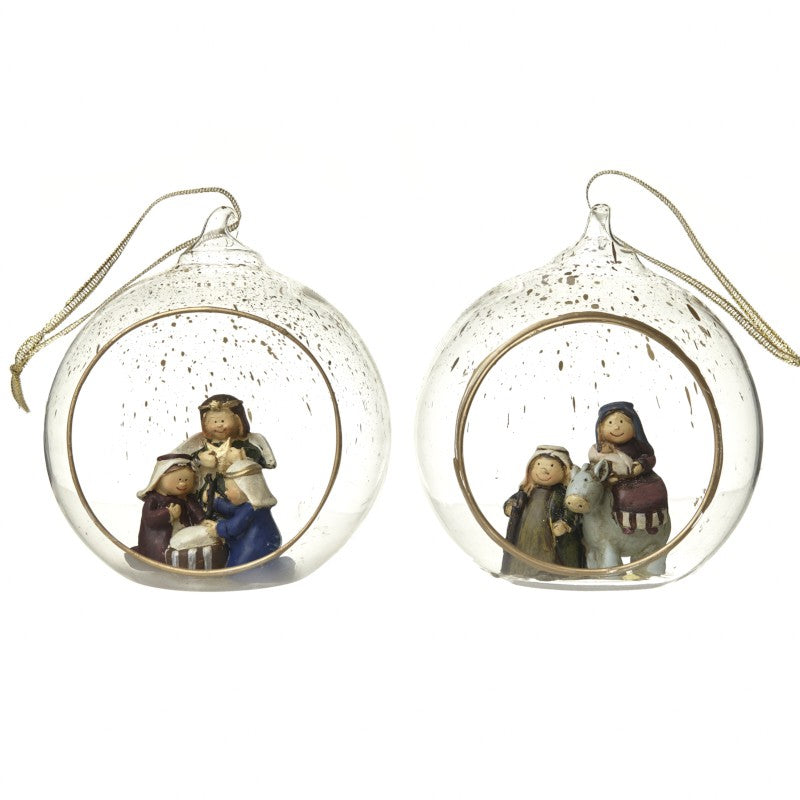 Two Assorted Nativity In Glass Bauble Mix 10cm | Annie Mo's