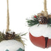 Set of three Christmas ornaments with red, green, and white designs on a white background