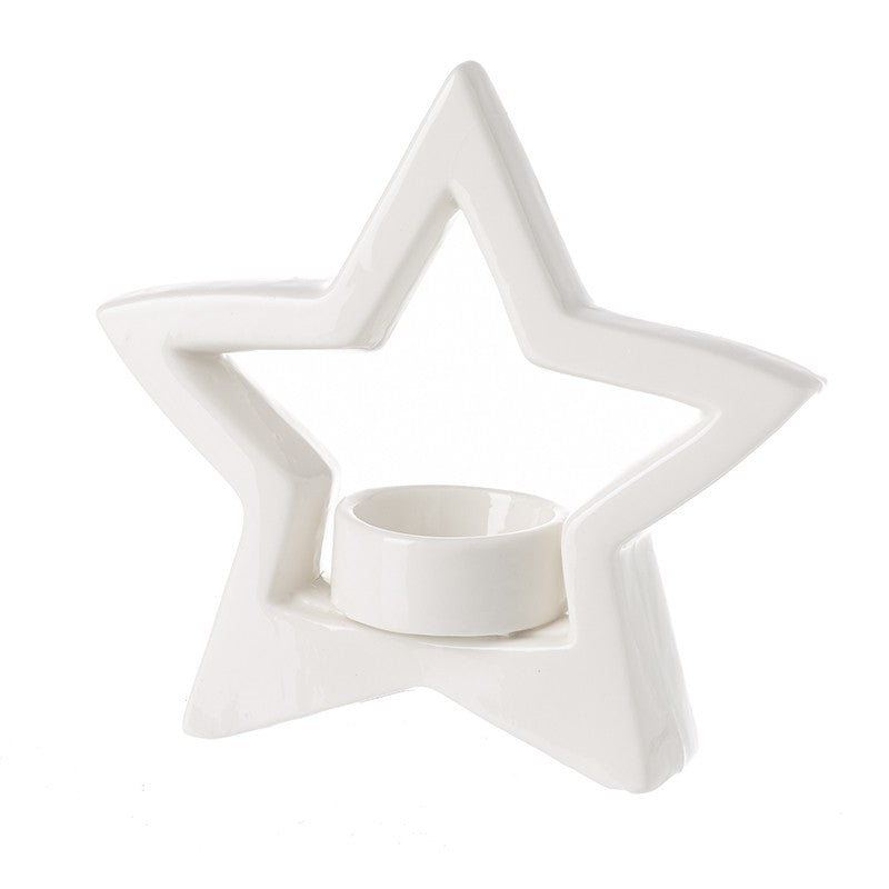 White Porcelain Star T Light Holder 16cm | Annie Mo's