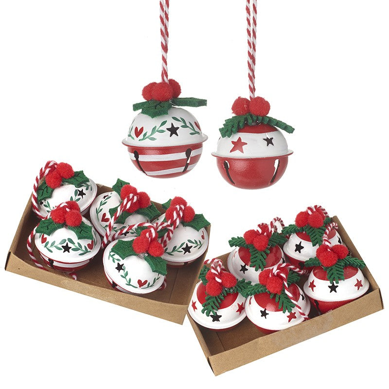 Twelve Assorted Red and White Bell With Holly 4cm | Annie Mo's