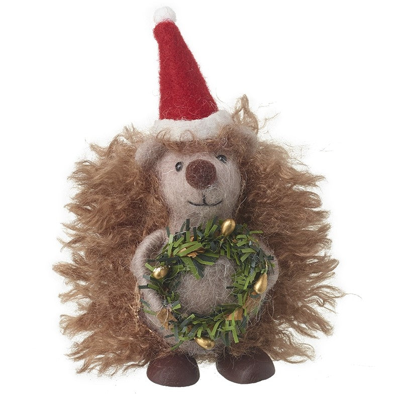 Woollen Hedgehog With Wreath Decoration 13cm | Annie Mo's

