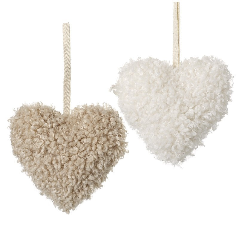 Fluffy Fawn And Cream Hanging Hearts Mix of Two 11cm | Annie Mo's