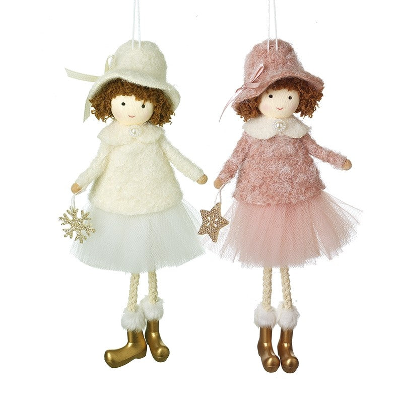 Two Assorted Hanging Cream and Pink Girls In Gold Boots 19cmm | Annie