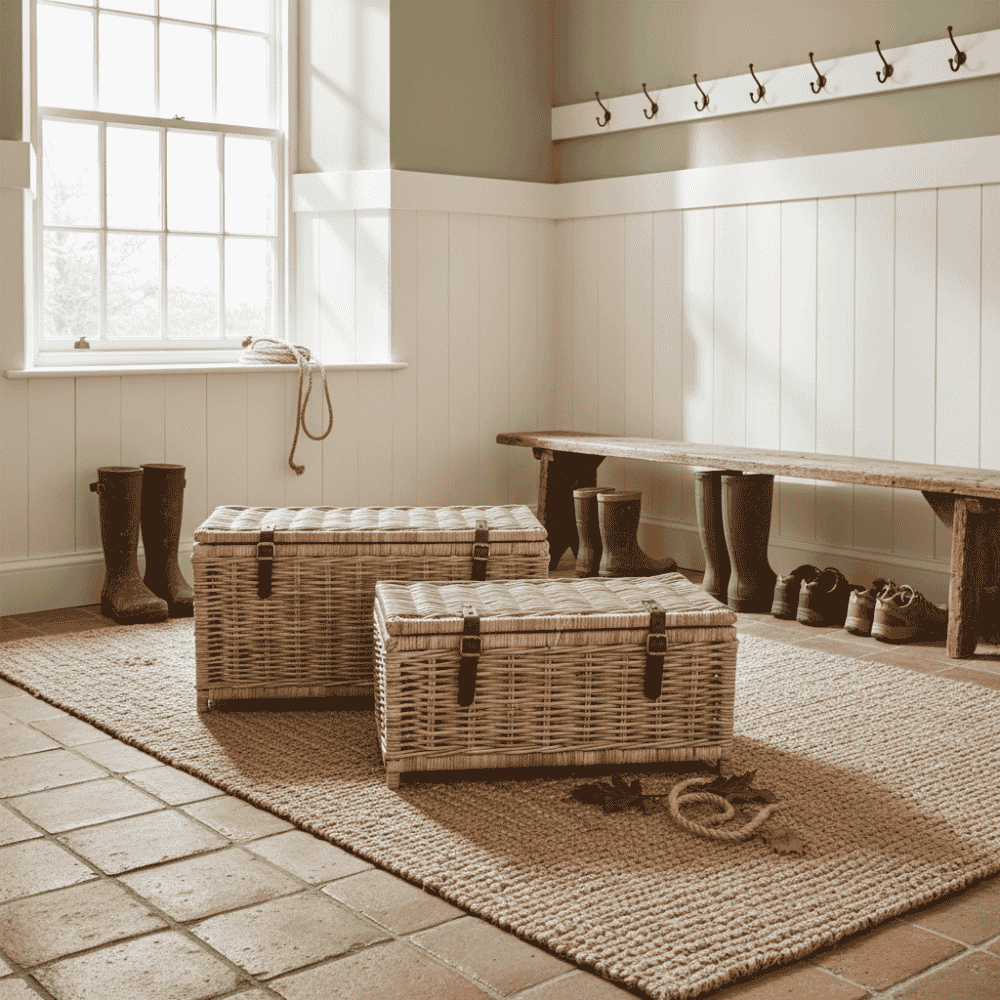 Rectangle Trunk Baskets with Leather Straps - Size Choice