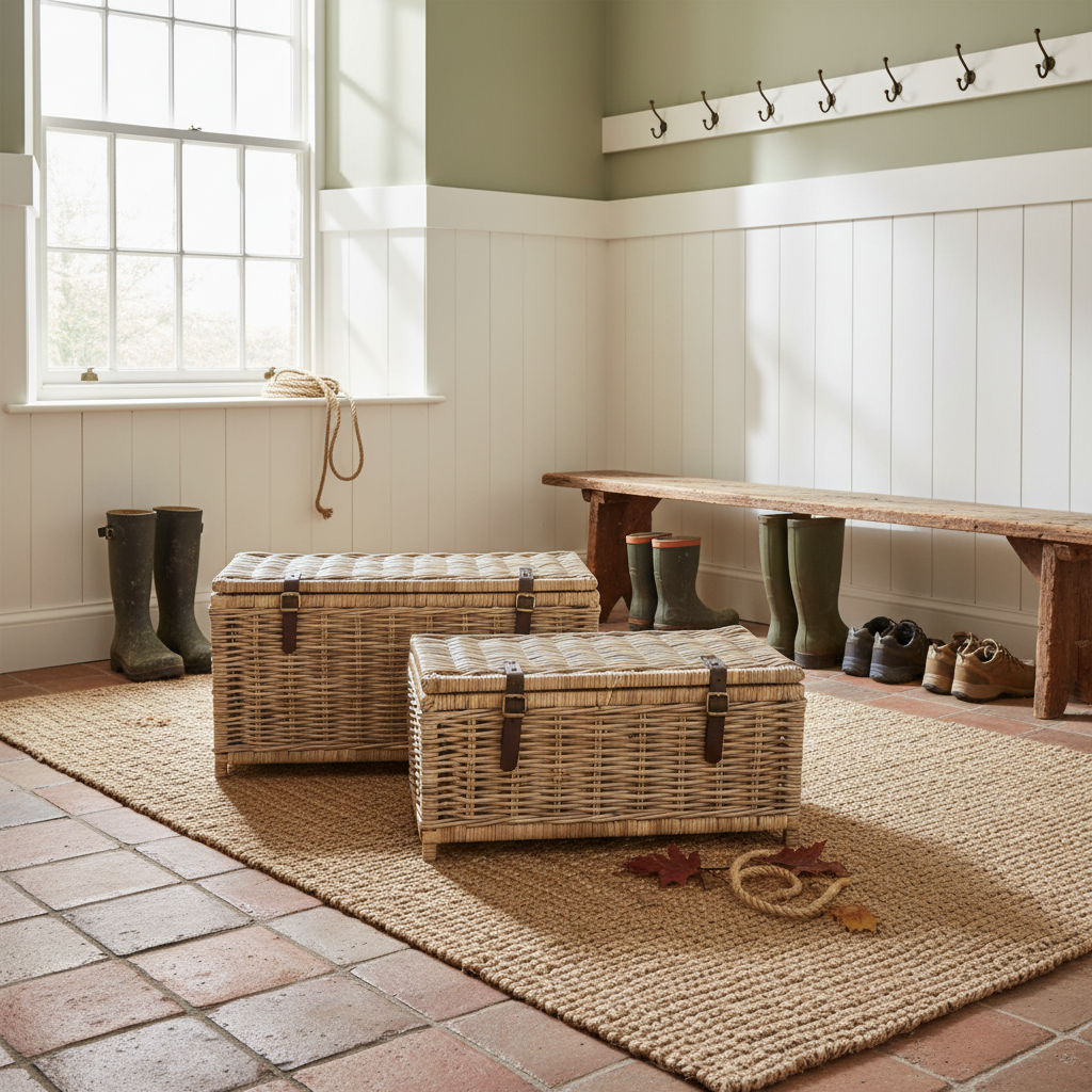 Rectangle Trunk Baskets with Leather Straps - Size Choice