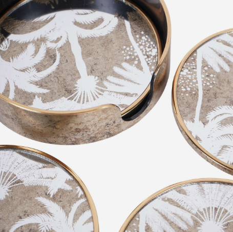 Set of Four Palm Tree Round Coasters