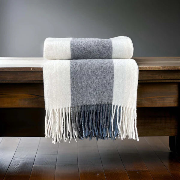 Pure Wool Throw Blue/Grey Stripe 180cm