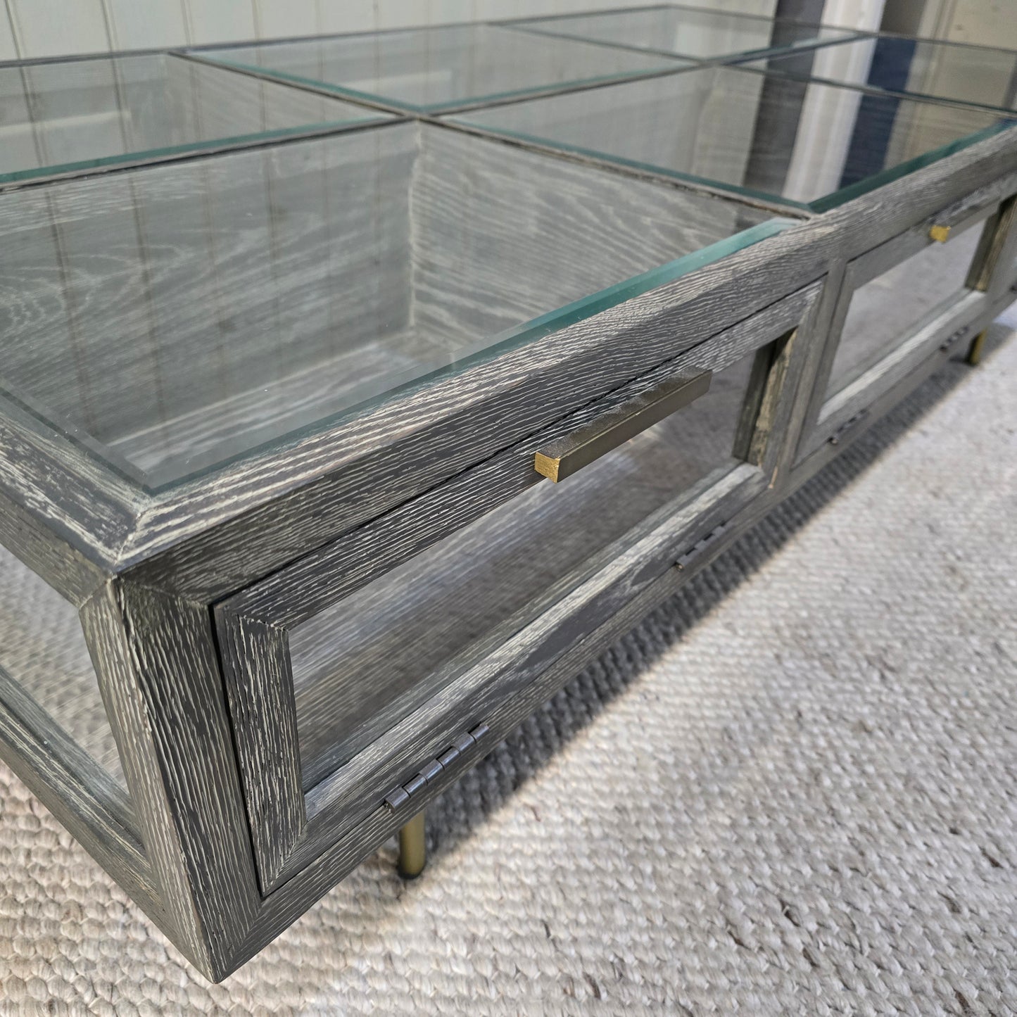Iron and Oak Glass Coffee Table 136cm - CLEARANCE
