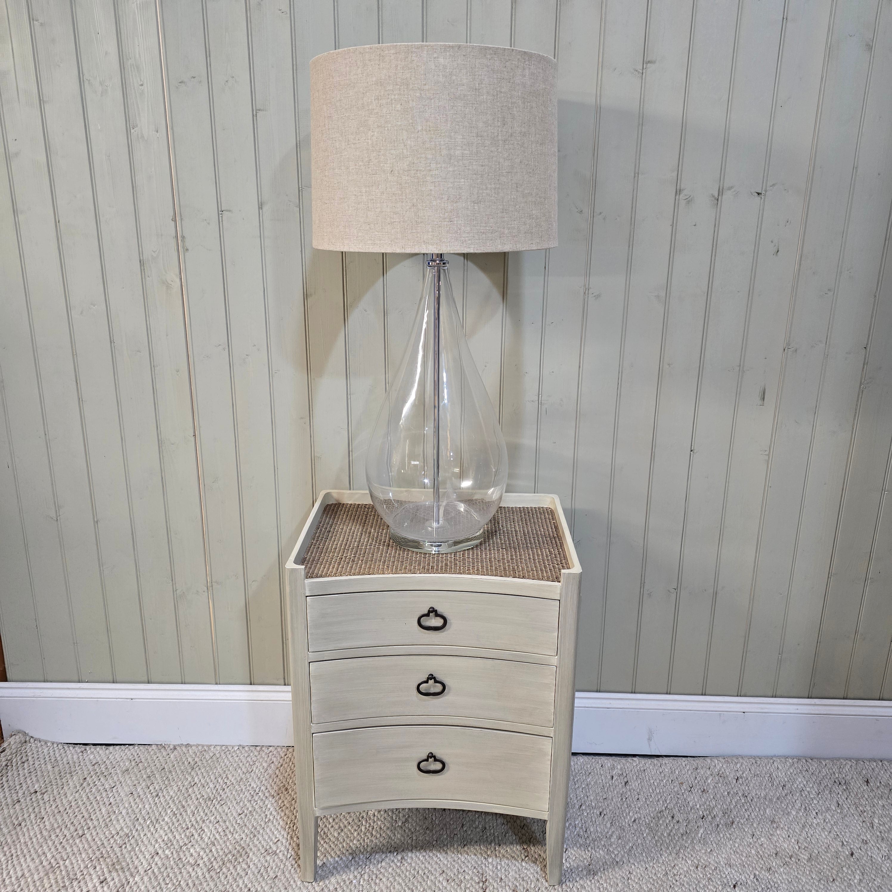 Clear Glass Lamp with Taupe Linen Shade 90cm - CLEARANCE