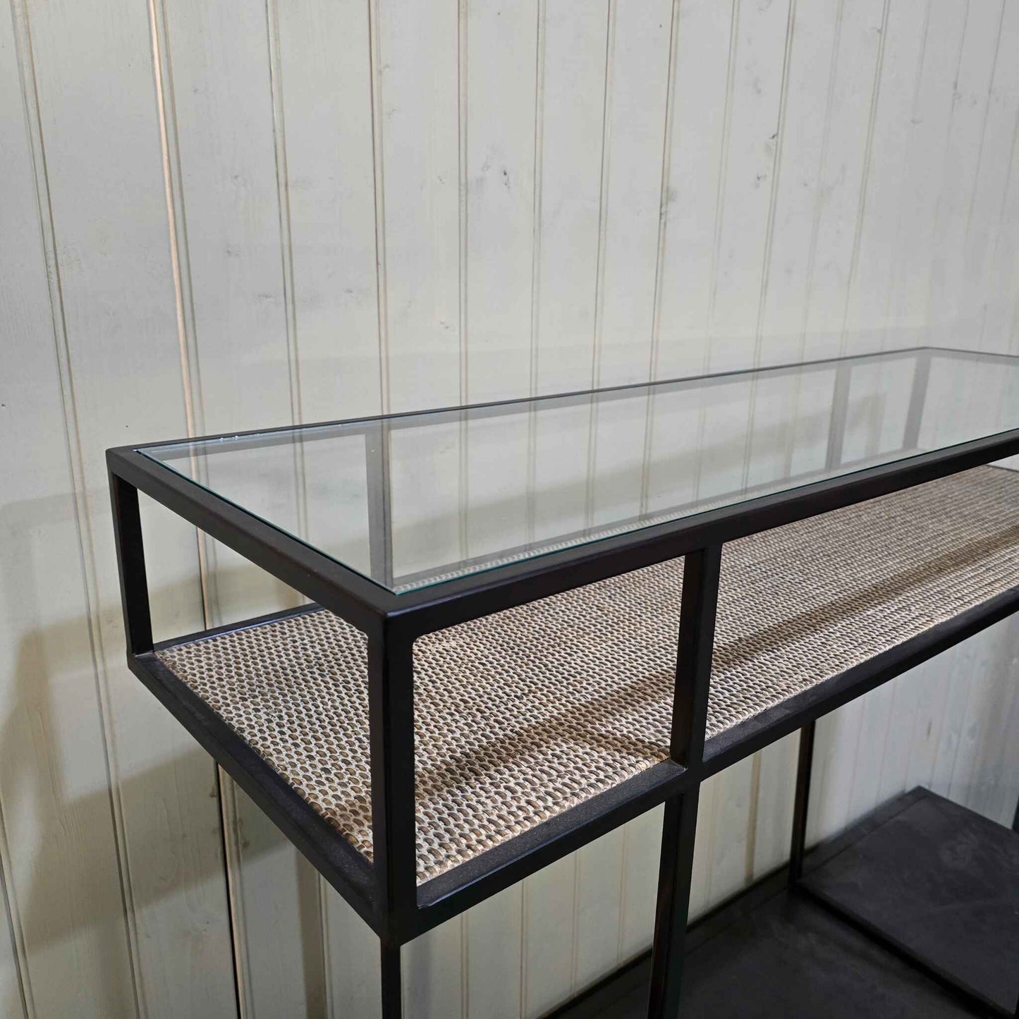 Glass Top Console with Rattan 110cm - CLEARANCE
