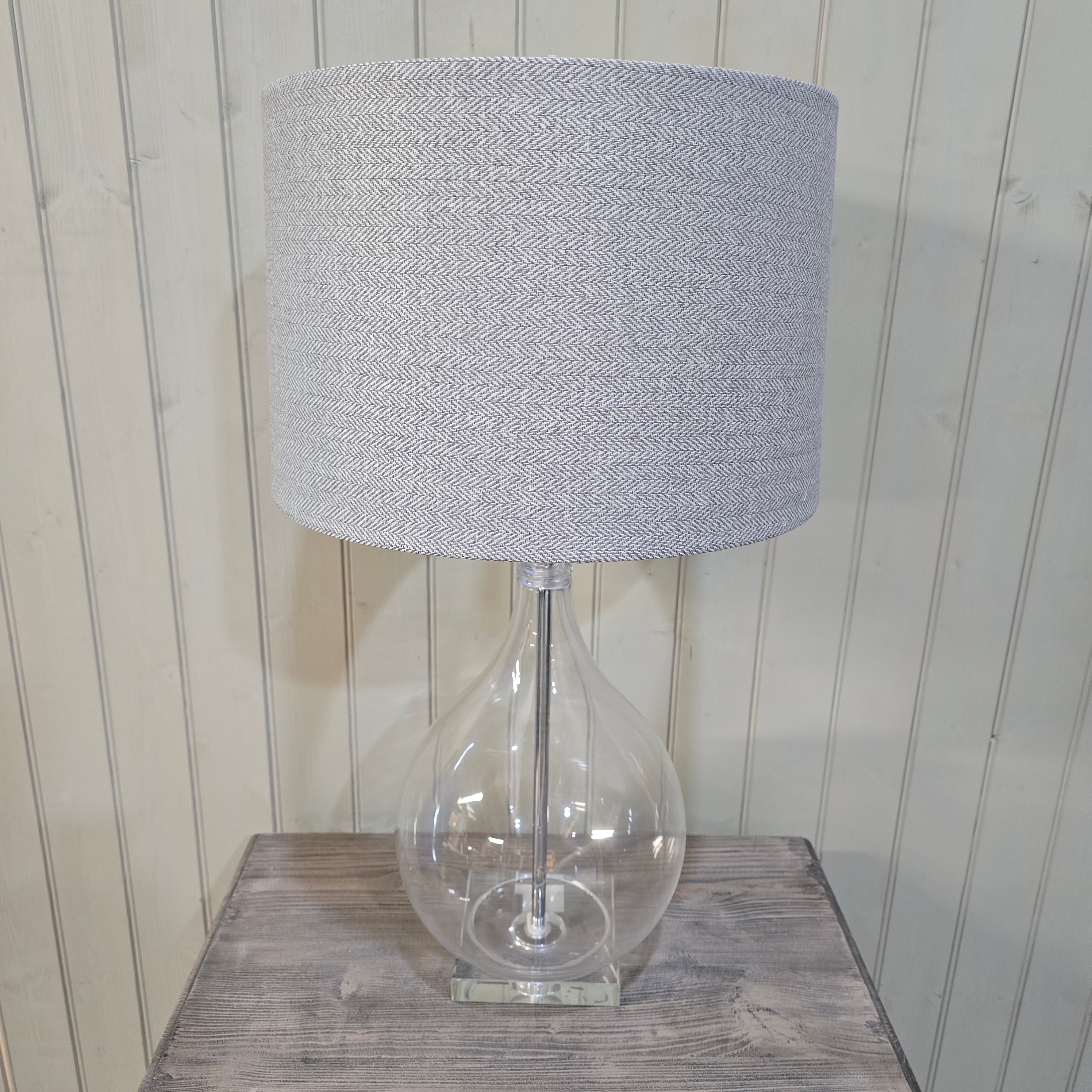 Glass Lamp with Grey Herringbone Shade 71cm - CLEARANCE
