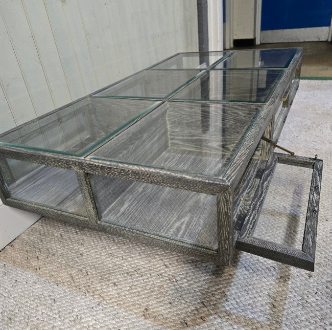 Iron and Oak Glass Coffee Table 136cm - CLEARANCE