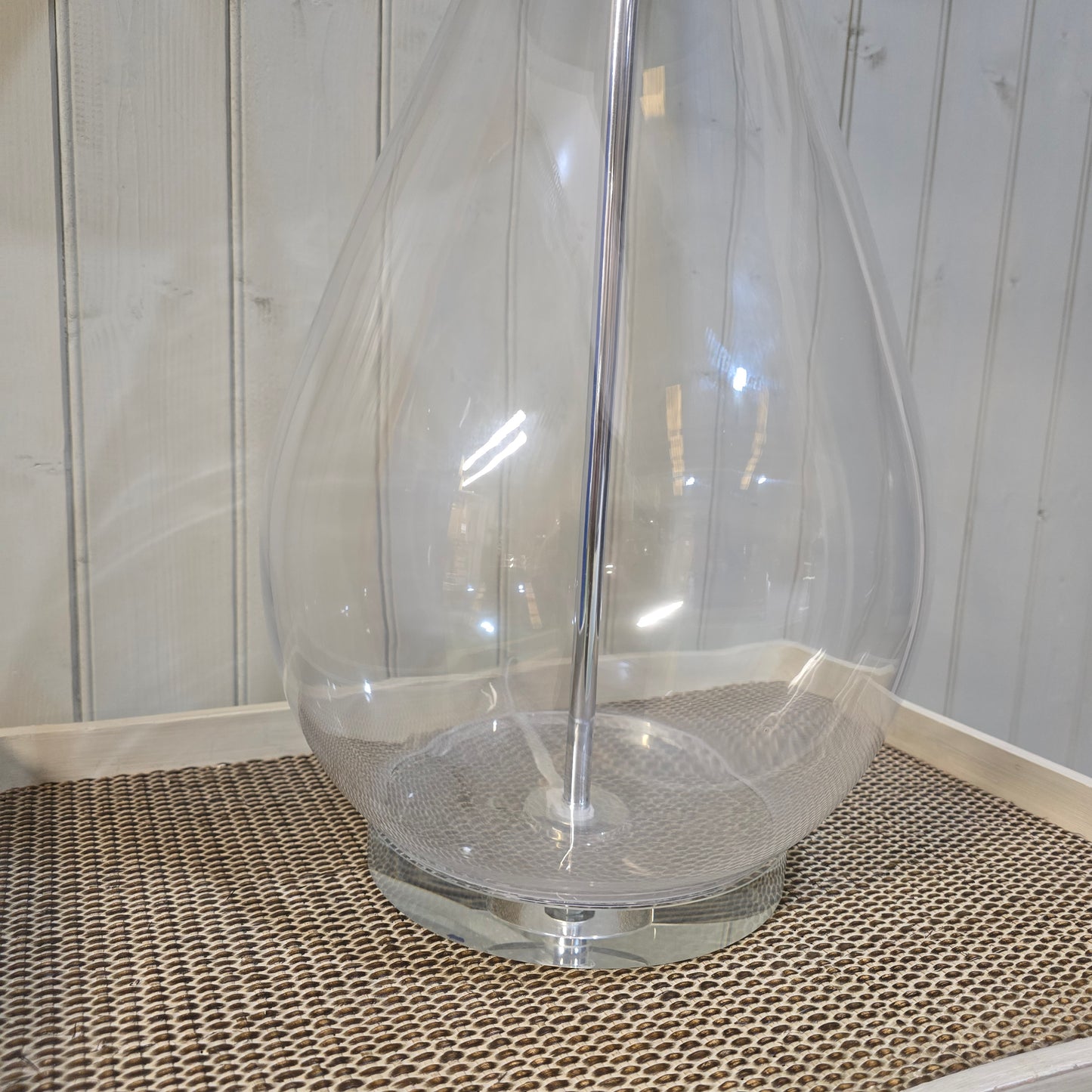 Clear Glass Lamp with Taupe Linen Shade 90cm - CLEARANCE