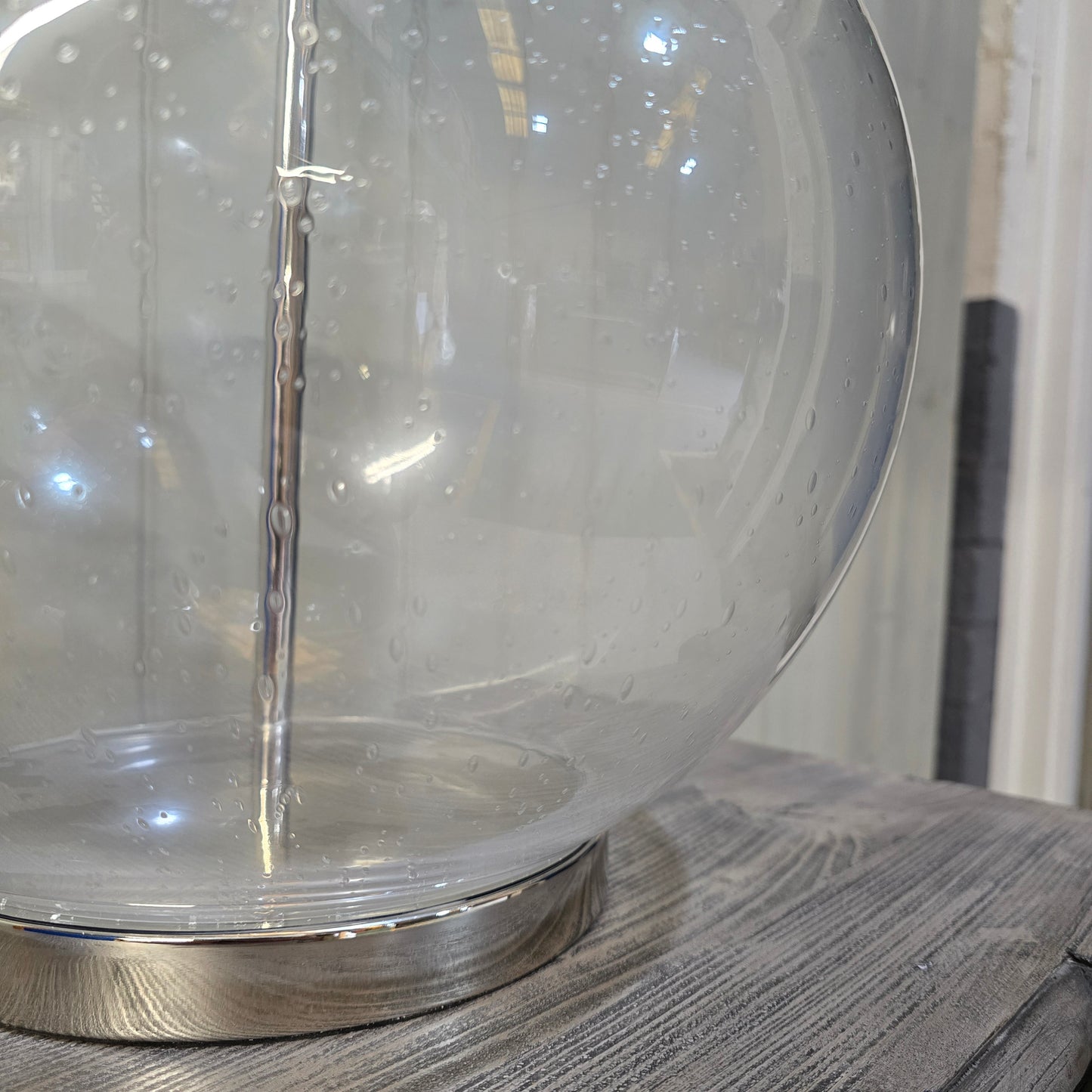 Clifton Bubbled Glass Lamp with Grey Herringbone Shade 87cm - CLEARANCE