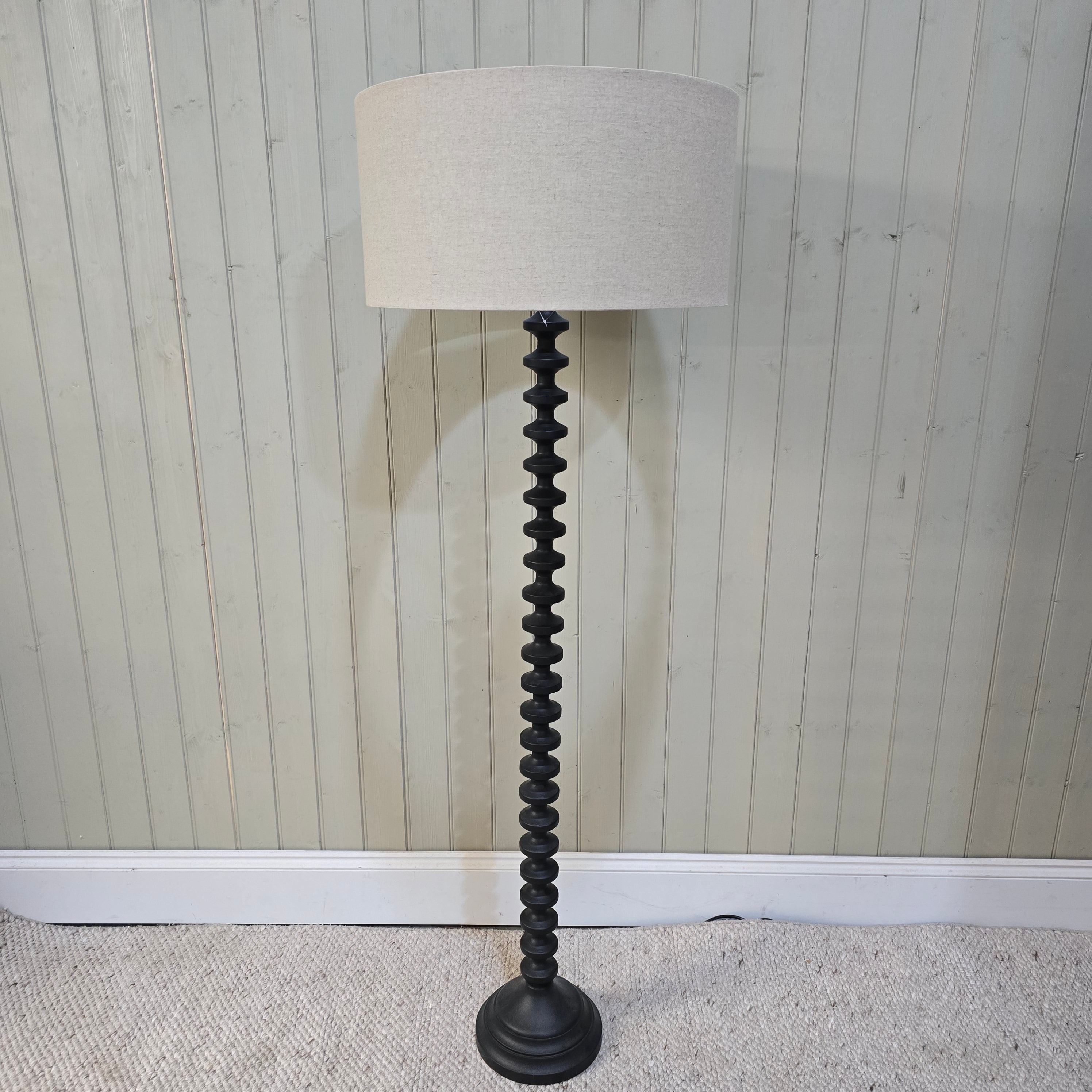Turned Floor Lamp with Beige Shade 154cm - CLEARANCE