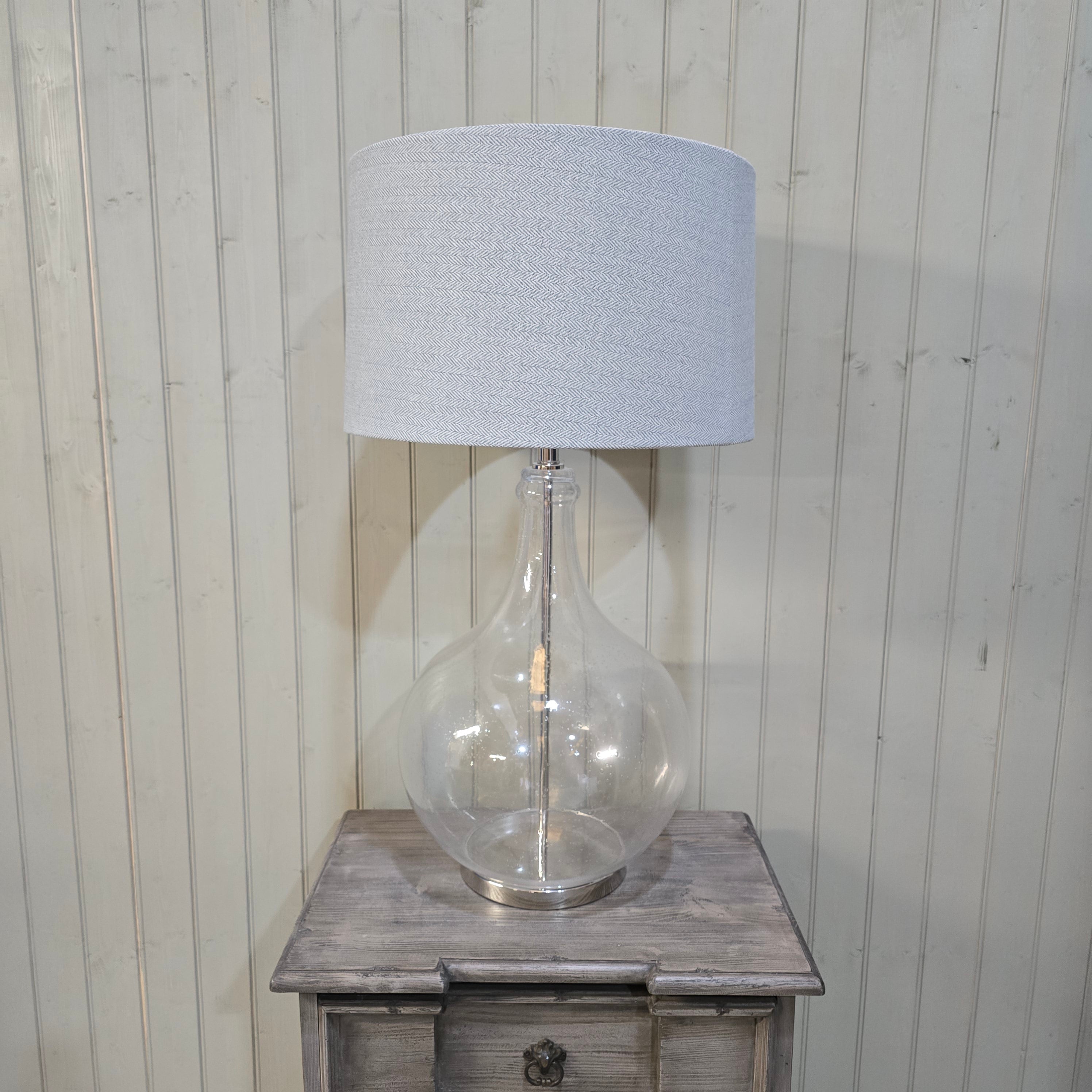 Clifton Bubbled Glass Lamp with Grey Herringbone Shade 87cm - CLEARANCE