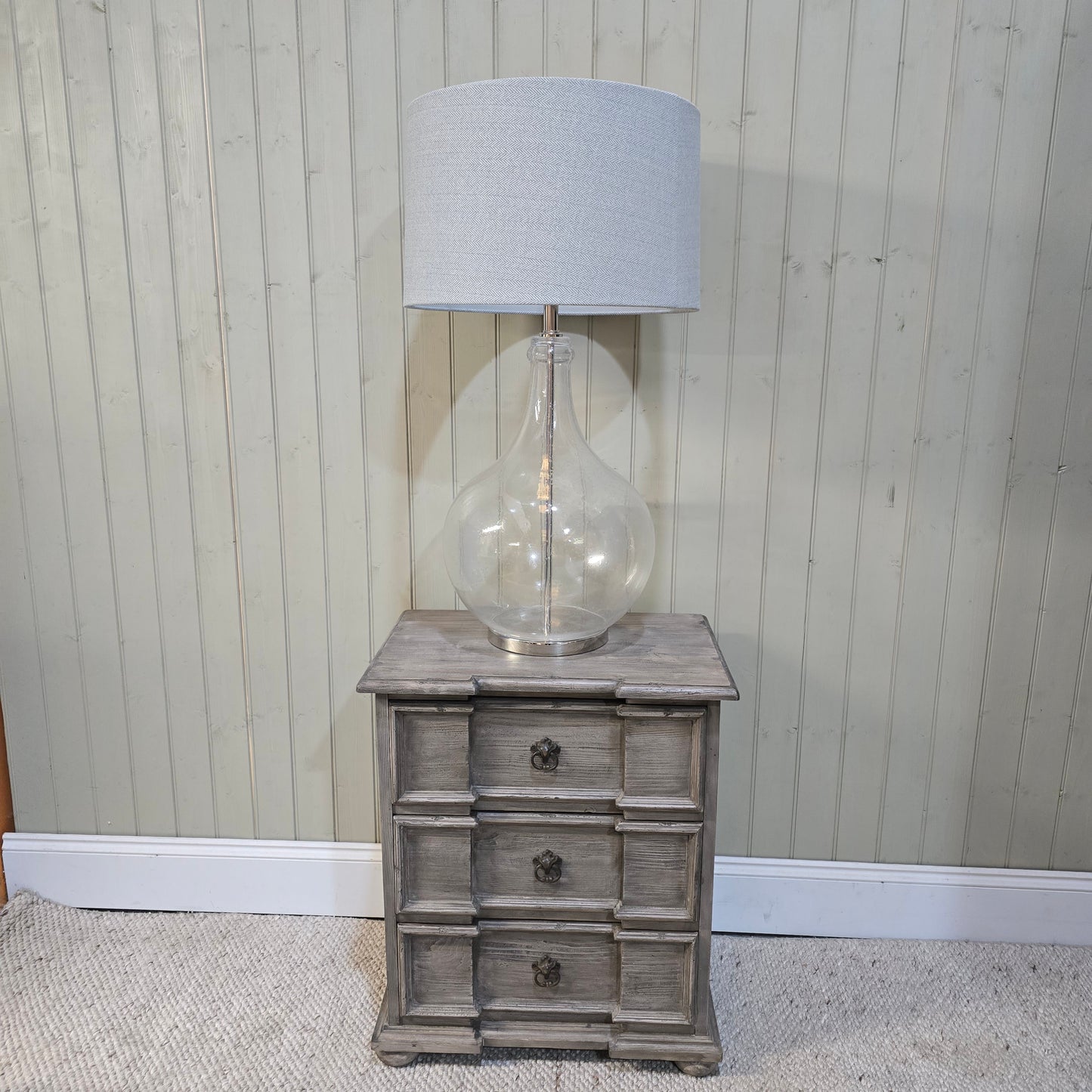 Clifton Bubbled Glass Lamp with Grey Herringbone Shade 87cm - CLEARANCE