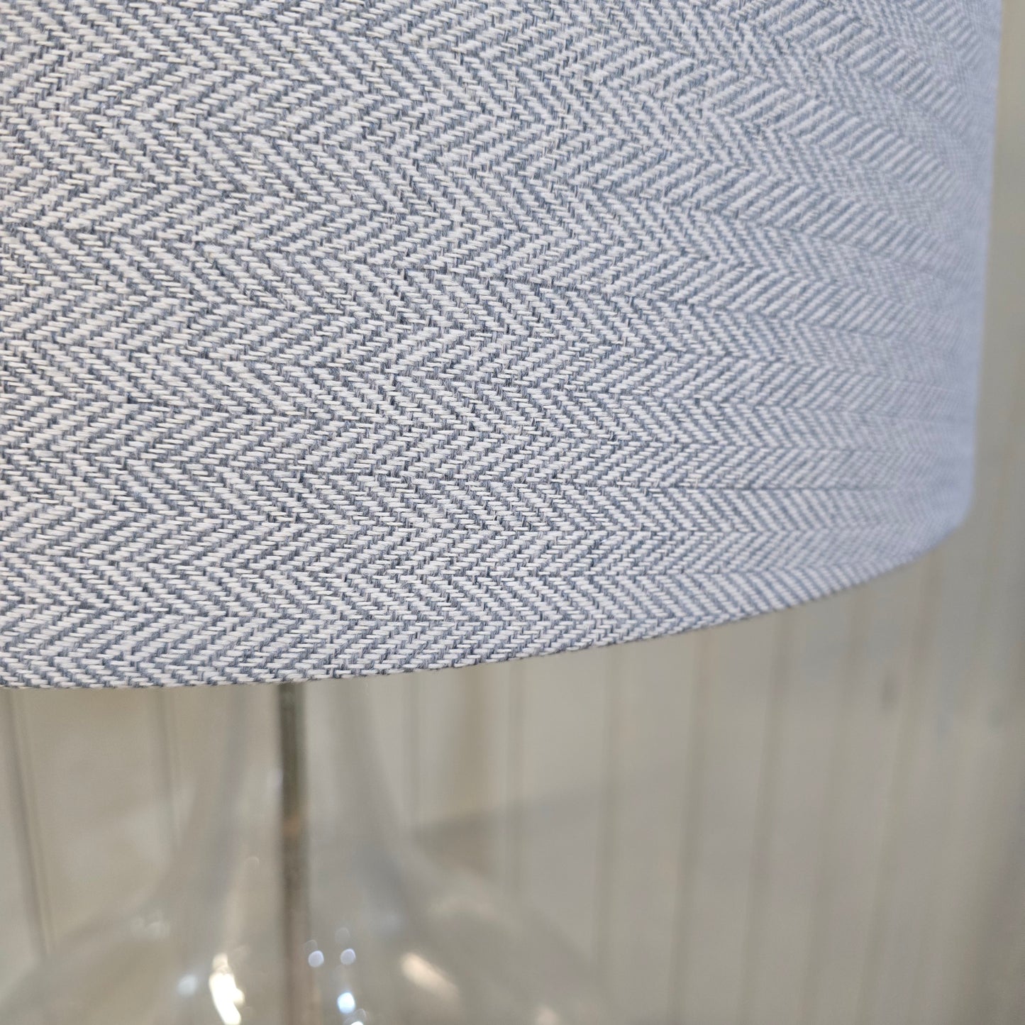 Clifton Bubbled Glass Lamp with Grey Herringbone Shade 87cm - CLEARANCE