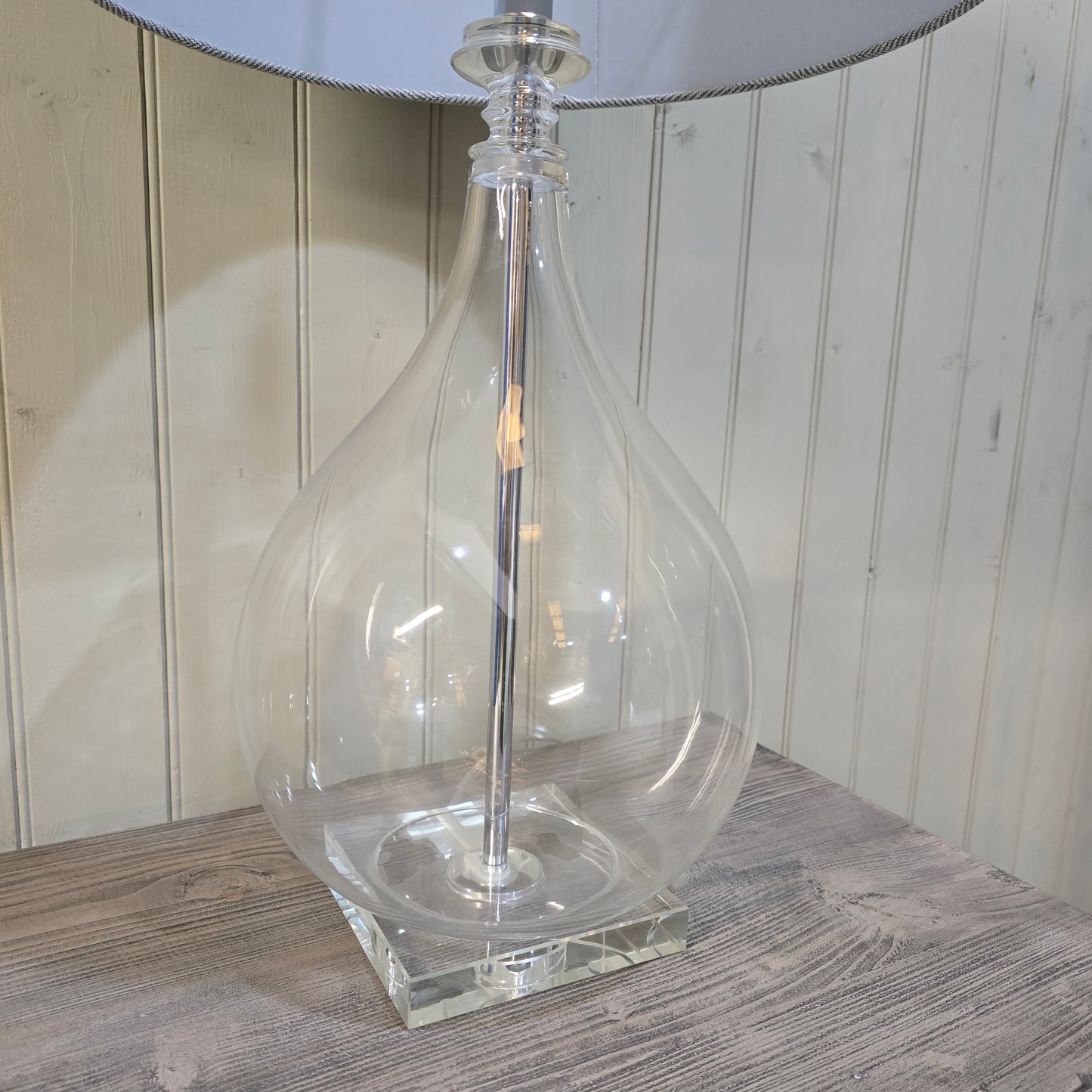 Glass Lamp with Grey Herringbone Shade 71cm - CLEARANCE