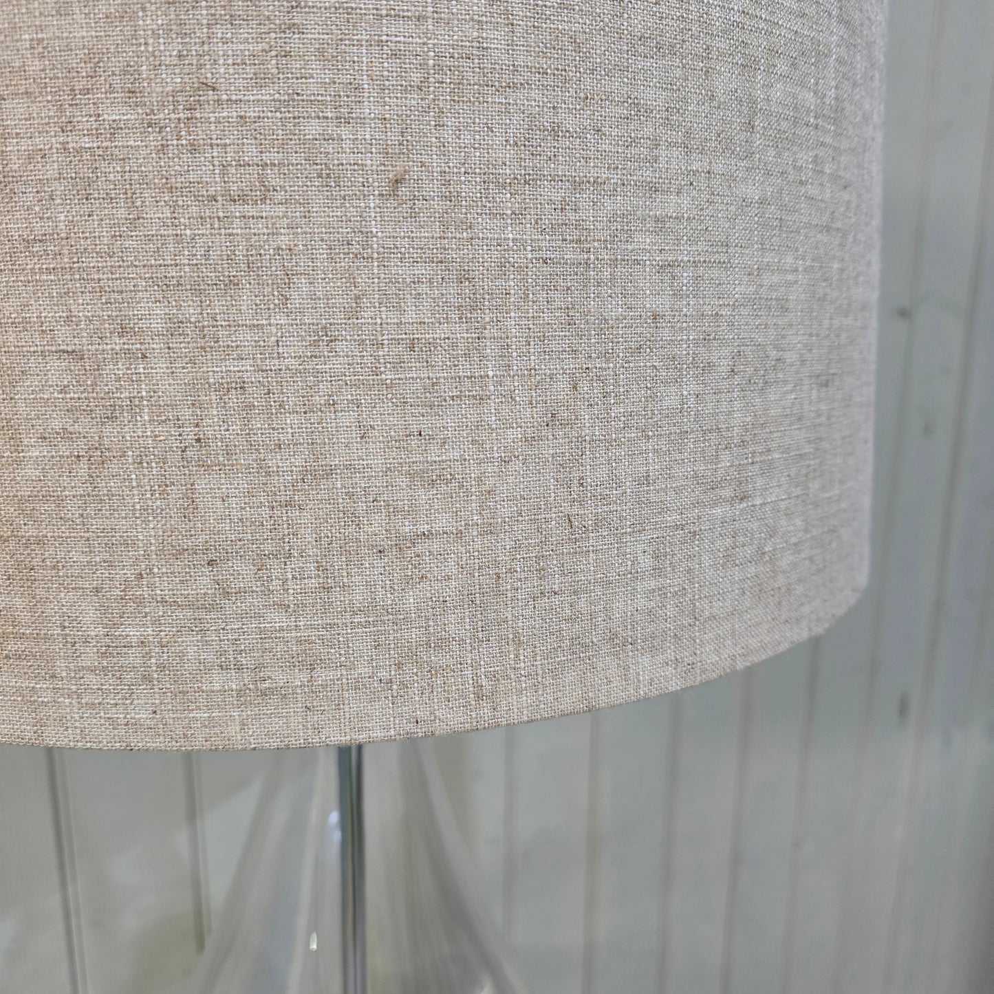 Clear Glass Lamp with Taupe Linen Shade 90cm - CLEARANCE