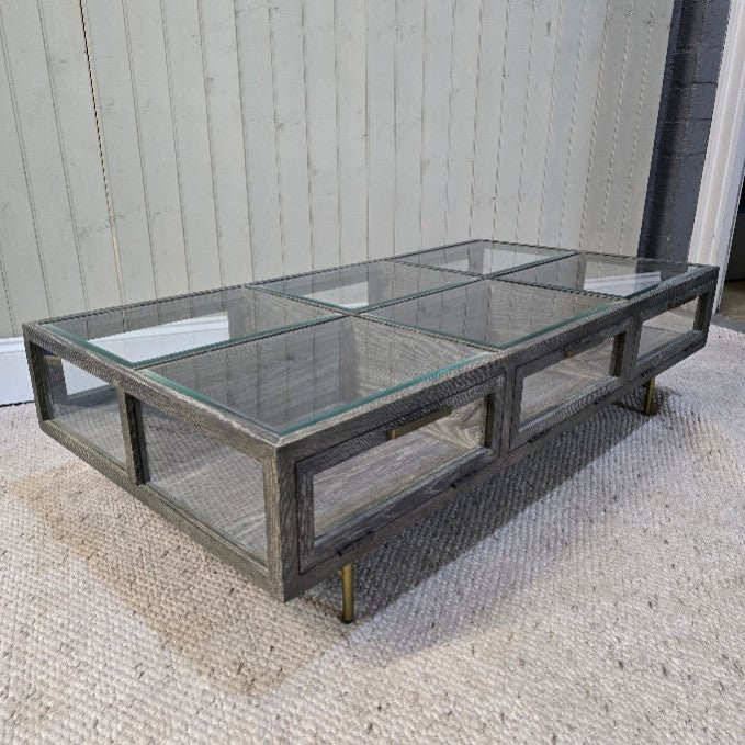 Iron and Oak Glass Coffee Table 136cm - CLEARANCE