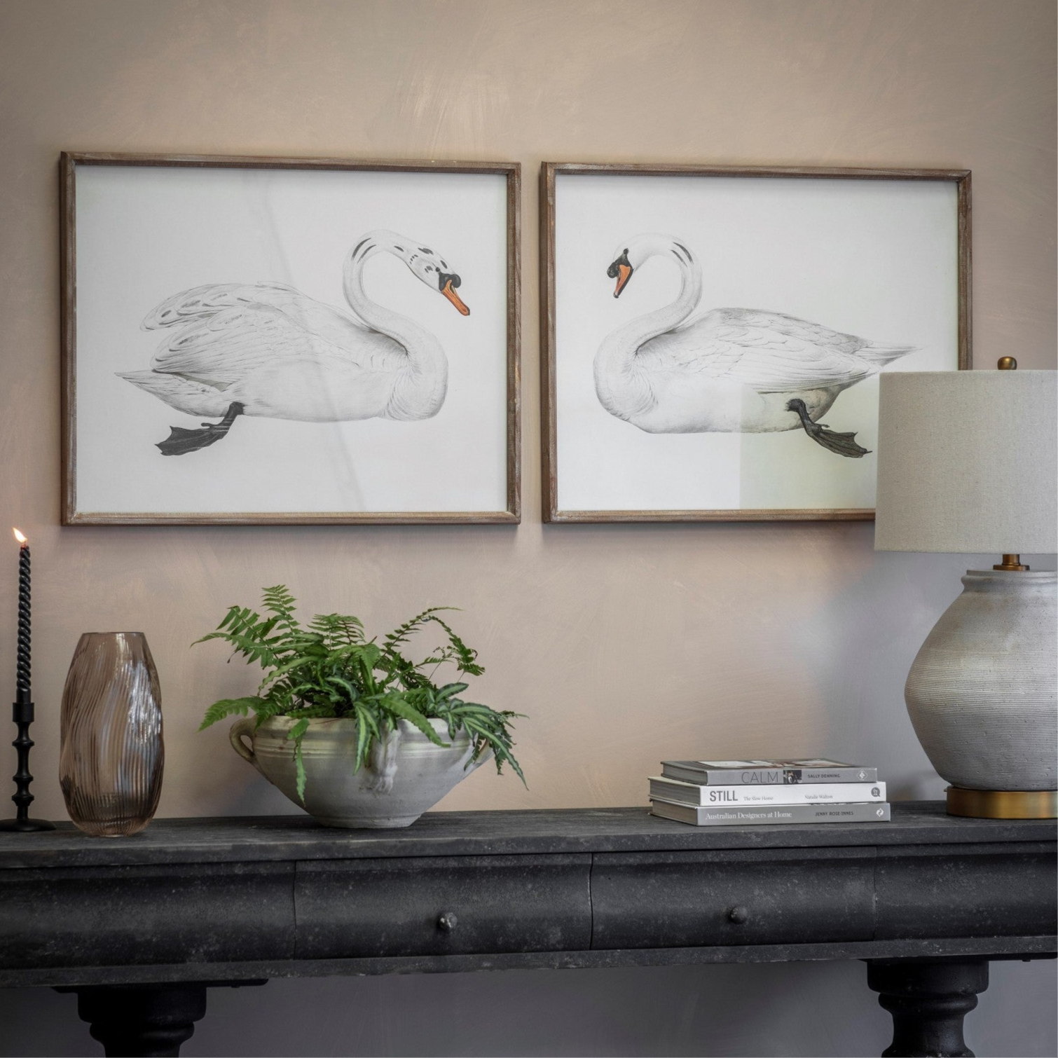 Moreton Set of 2 Swan Framed Prints 70cm | Annie Mo's