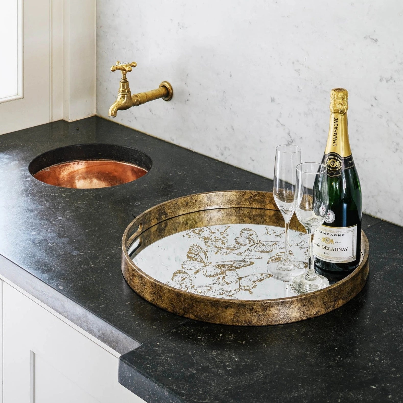 Waltham Round Mirrored Butterfly Tray 46cm | Annie Mo's