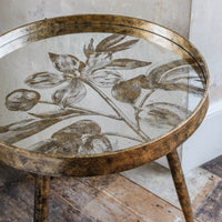 Waltham Round Mirrored Floral Tray Table 55cm