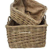 Set of Two Rectangle Baskets with Hessian Liner | Annie Mo's