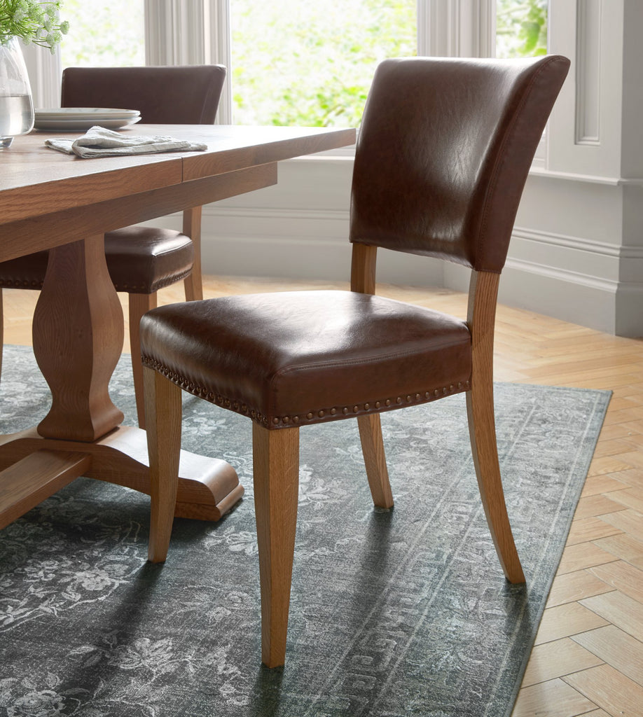 Rustic Espresso Faux Leather & Oak Chair - Pair | Annie Mo's