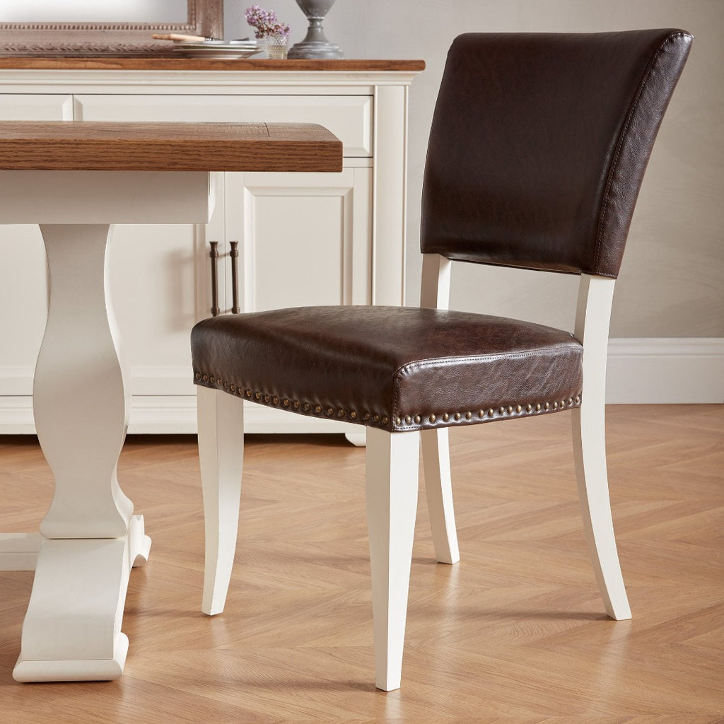 Rustic Espresso Faux Leather and Ivory Chair - Pair | Annie Mo's