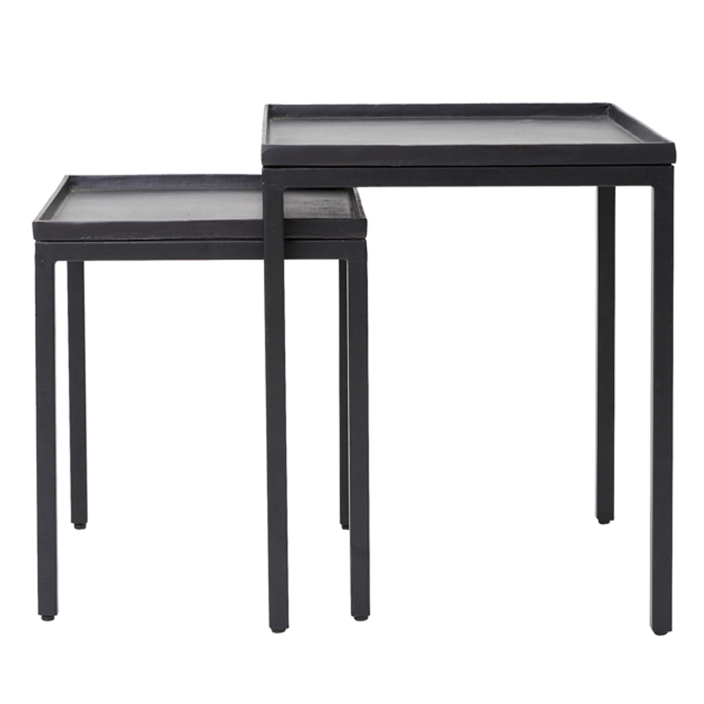 Matt Black Metal Nest of Two Square Tables 60cm | Annie Mo's