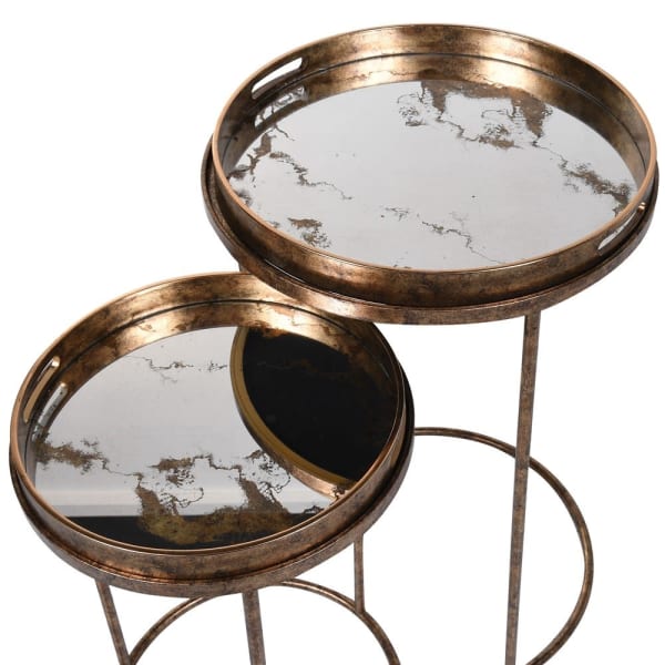 Set of Two Golden Mirror Tray Tables 72cm | Annie Mo's