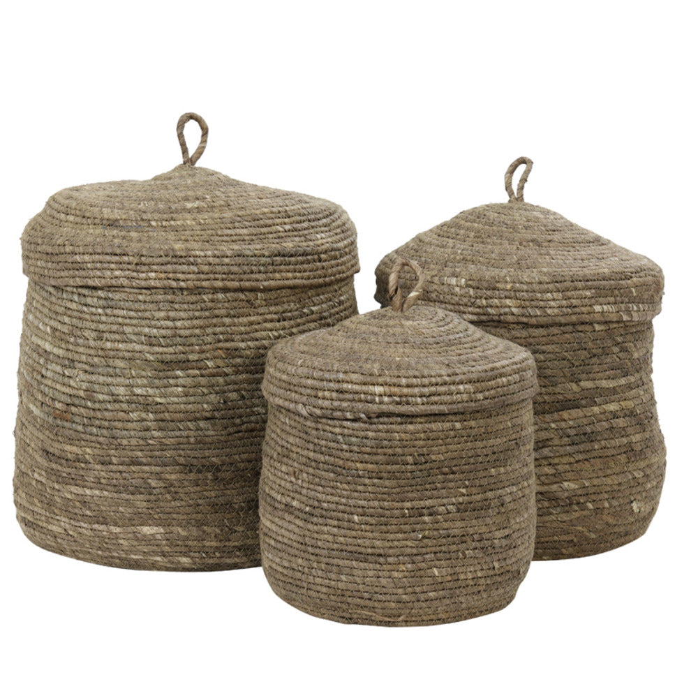 Set of Three Dark Brown Lidded Baskets 42cm | Annie Mo's