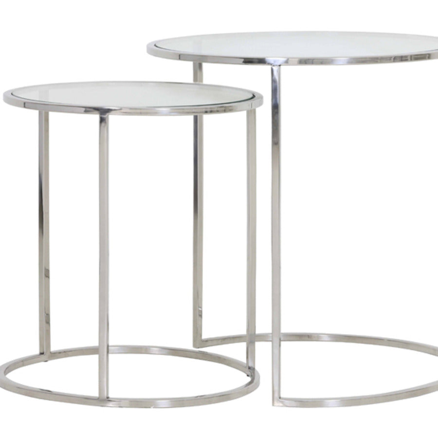 Set of Two Nickel and Glass Nesting Tables 52cm