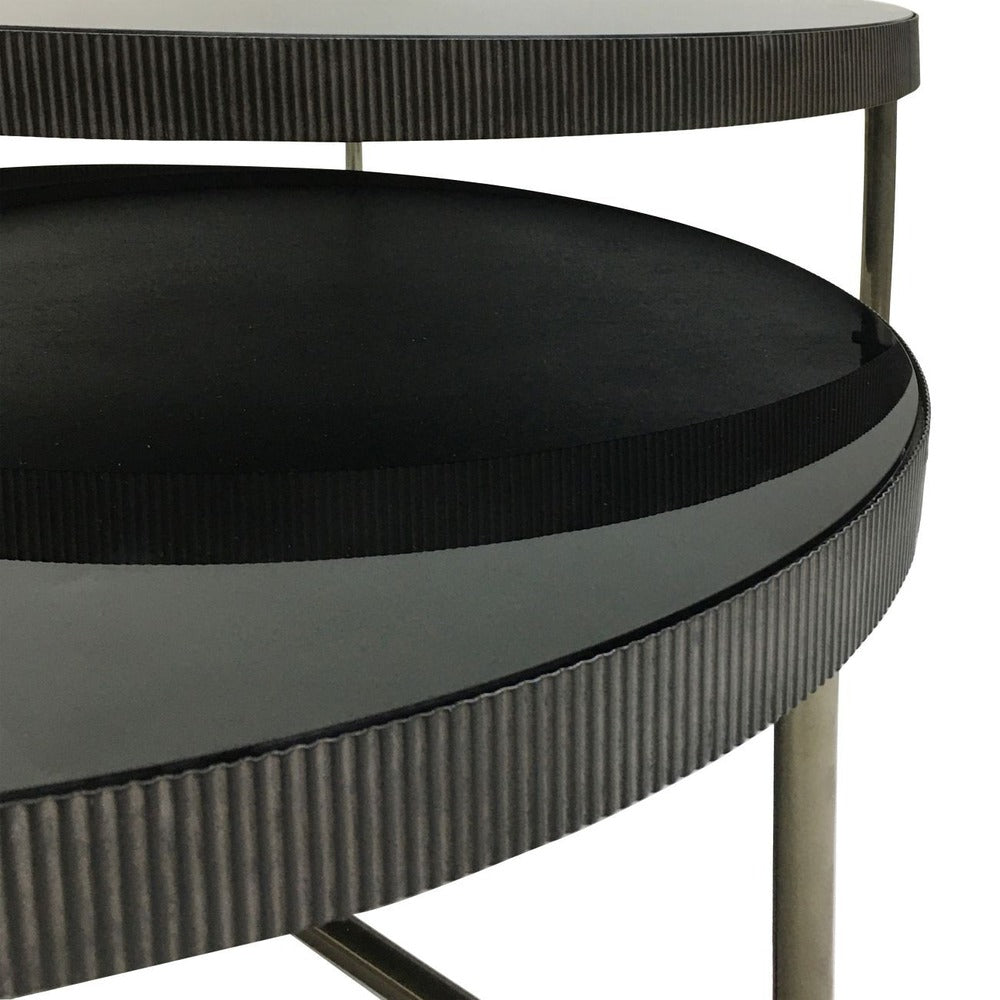 Round Coffee Table Set of Two with Black Tinted Glass 100cm