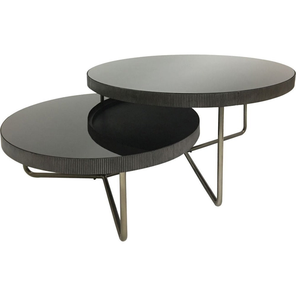 Round Coffee Table Set of Two with Black Tinted Glass 100cm | Annie Mo