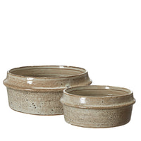 Set of Two Brown Melange Stoneware Low Planters 25-21cm | Annie Mo's