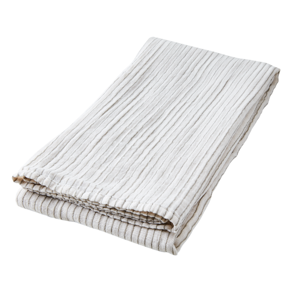 Ailsa Cotton Tablecloth White and Olive Green Stripe 220cm| Annie Mo's