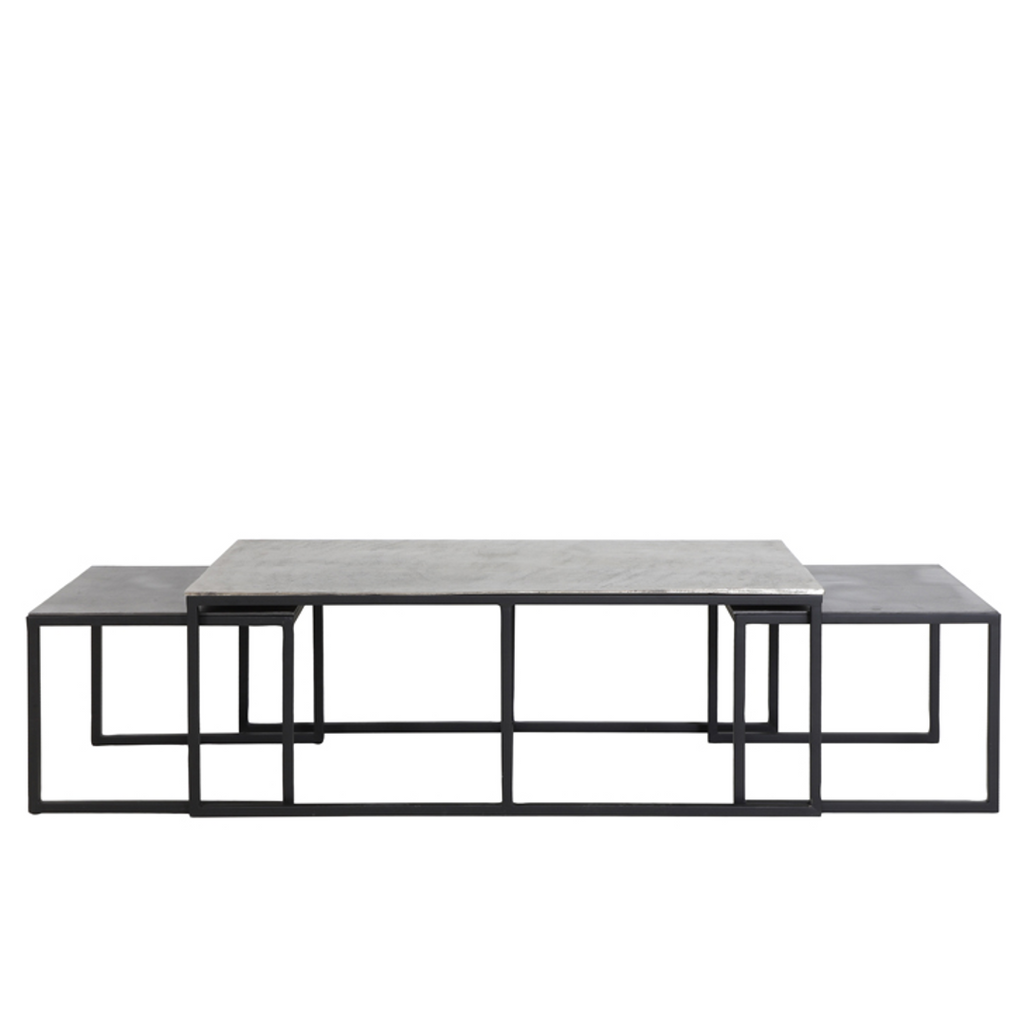 Antiqued Tin and Antiqued Lead Triple Coffee Table 120cm | Annie Mo's