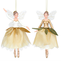 Assorted Set of Two Cream and Gold Resin and Fabric Fairies 15cm | Annie Mo's